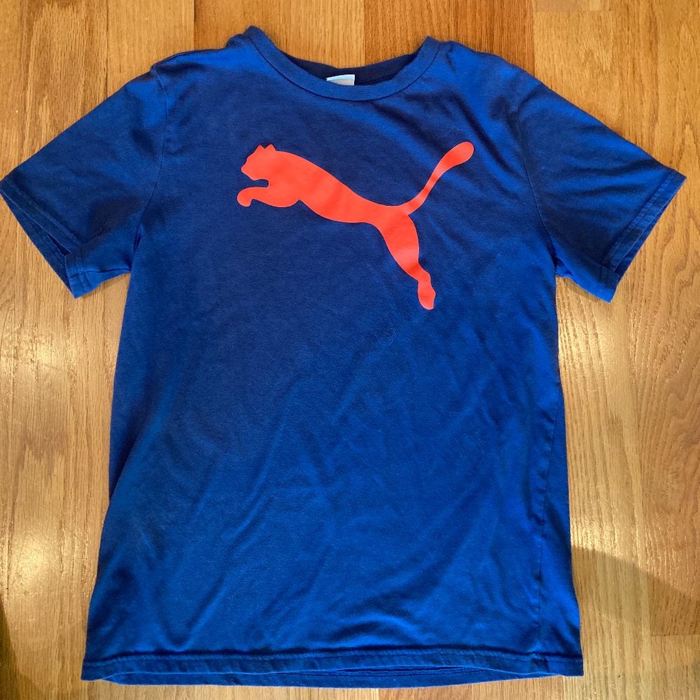 Kids Blue Puma Tee Shirt Logo Unisex Large (14-16)